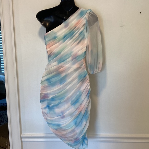 BCBGeneration One Shoulder Fitted Pastel Colored Mini Dress Size 2 - Picture 10 of 11